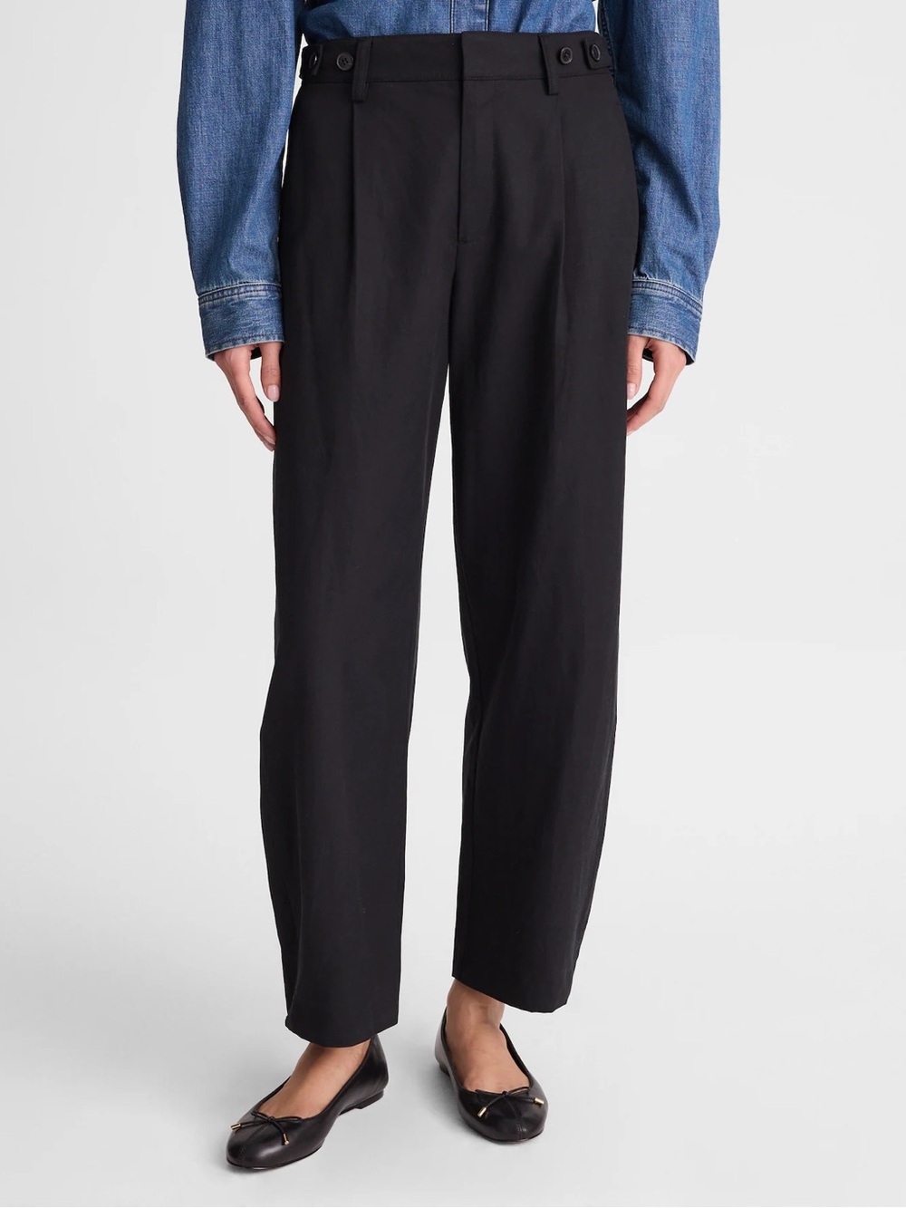NWT Madewell Barrel Leg Pant in Drapey Twill Black 4S 4 Short Petite $118 OA019